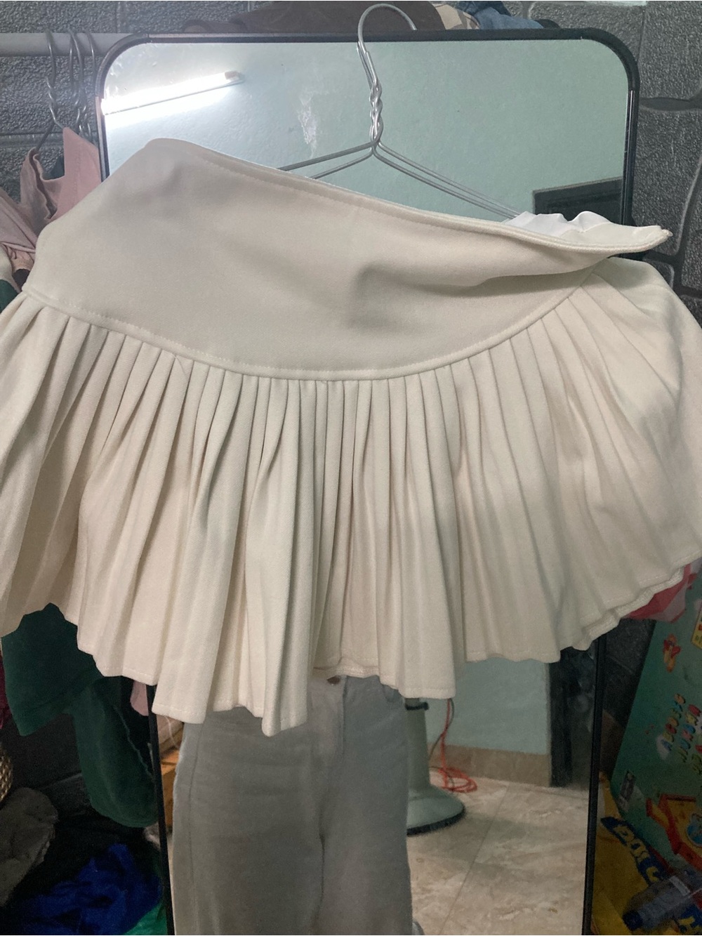 Women’s Cream Pleated Circle Skirt with High Waist